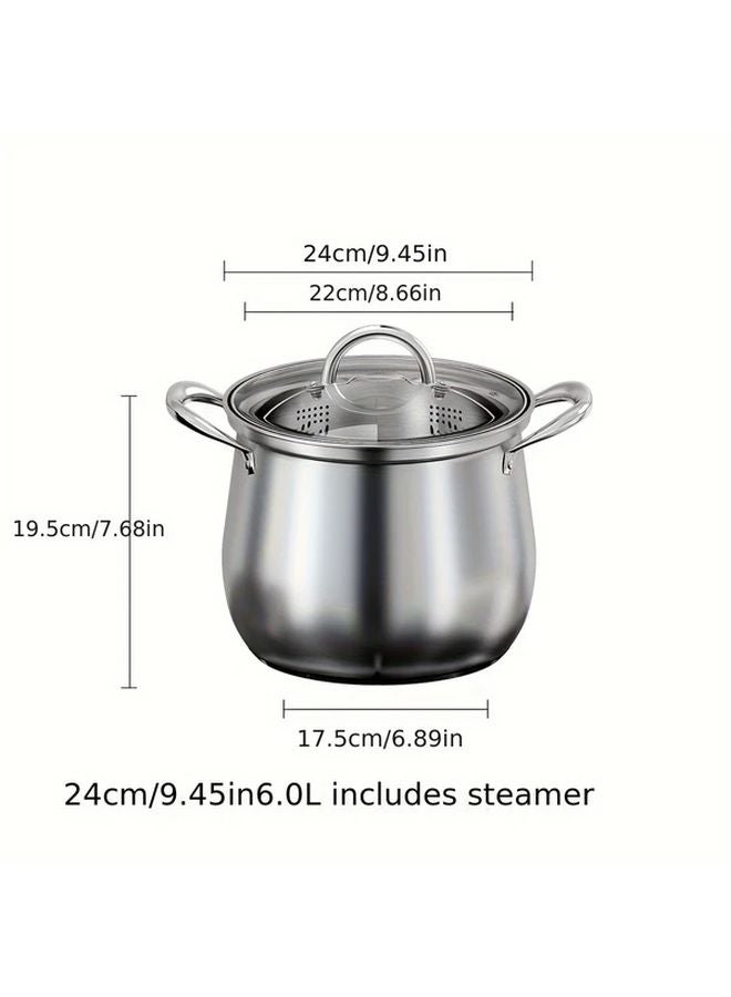 22cm 1 19 Gal Stainless Steel Soup Pot With Steamer Basket For Gas Electromagnetic Stove - Image 5